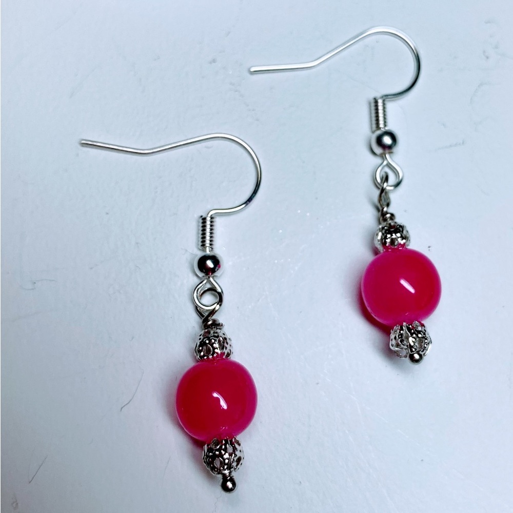 Pink jade beaded earrings